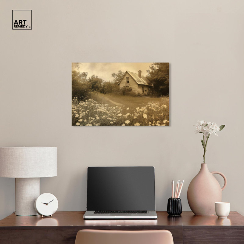 Rustic Brown Landscape Canvas Art with Pine Wood Frame