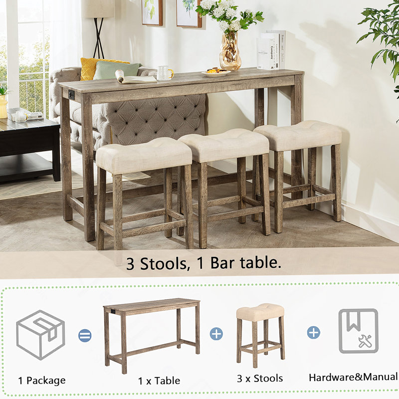 Ensemble de table de salle à manger 4 pièces, Brun, Beige, Brun