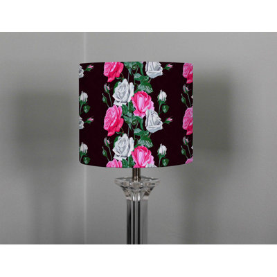 Pink and White Flowers 22 cm H Drum Cotton Lamp Shade ( Uno )