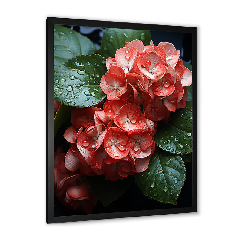Élégance de fleurs d'hortensia orange - art mural hortensia, H 20 po x l 12 po x P 1 po, Cadre simple noir