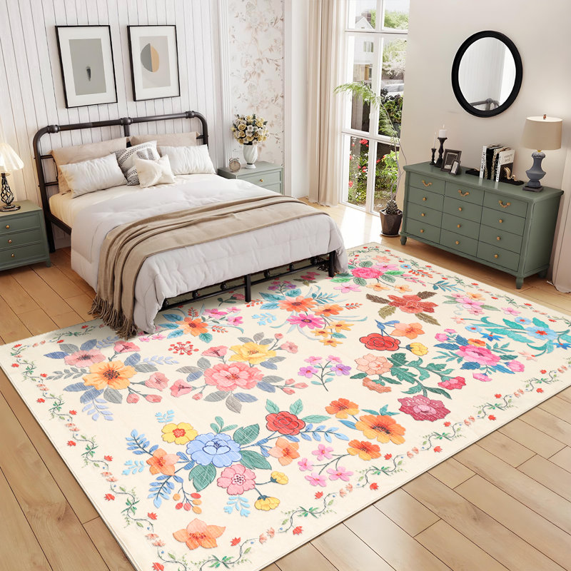 Machine Washable Area Rug for Living Room - Vintage Aesthetic, Non-Slip, mark Resistant, Low-Pile, Soft & Non-Shedding Carpet for Dining Room or Bedroom Décor