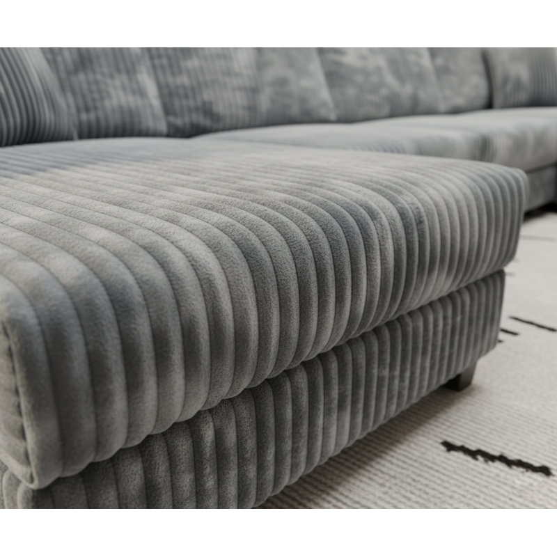 Corduroy 4-Seater U-Shaped Symmetrical Sectional Sofa, Dark Gray Corduroy