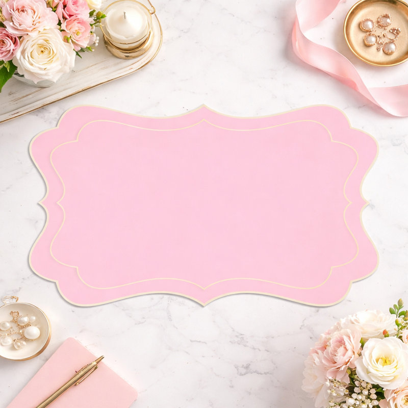 Ensemble de 4 napperons roses festonnés 11 po x 17 po, Rose