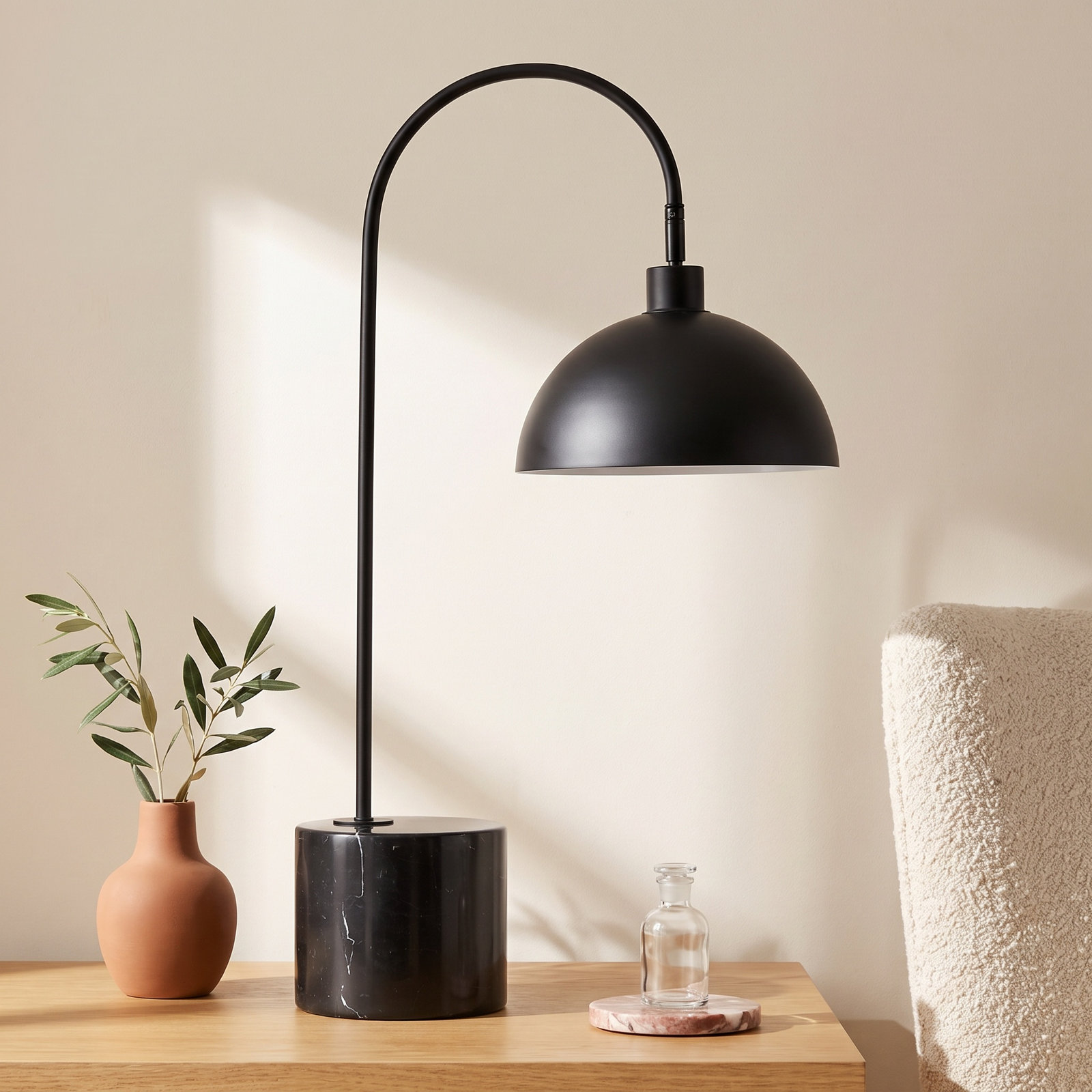 Genuine Marble Table Lamp, Black, Black
