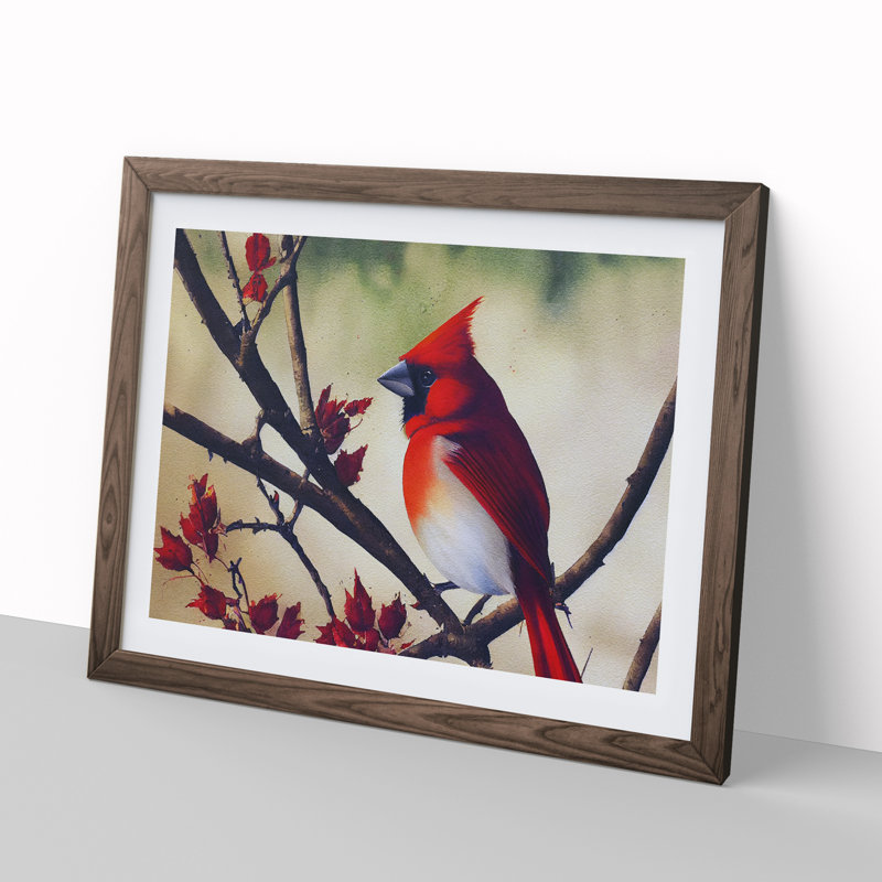 Watercolour Cardinal Bird Vol.5 - Framed Print, Walnut Framed, 25cm H x 34cm W x 2cm D