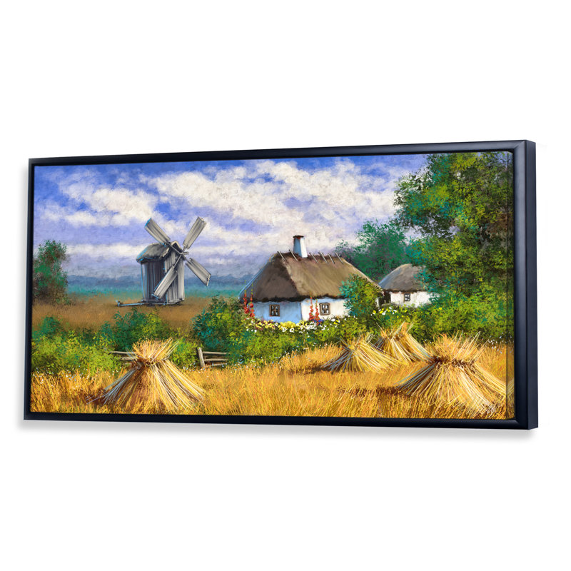 Art mural sur toile, "Old rustique village Lanscape X", L 12 po x H 8 po, Cadre noir