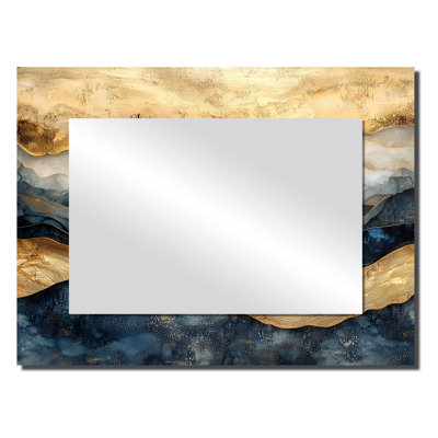 Golden Sailboat On Costal Safire Horizon I - Transportation Mirror Wall Decor - Printed On Metal