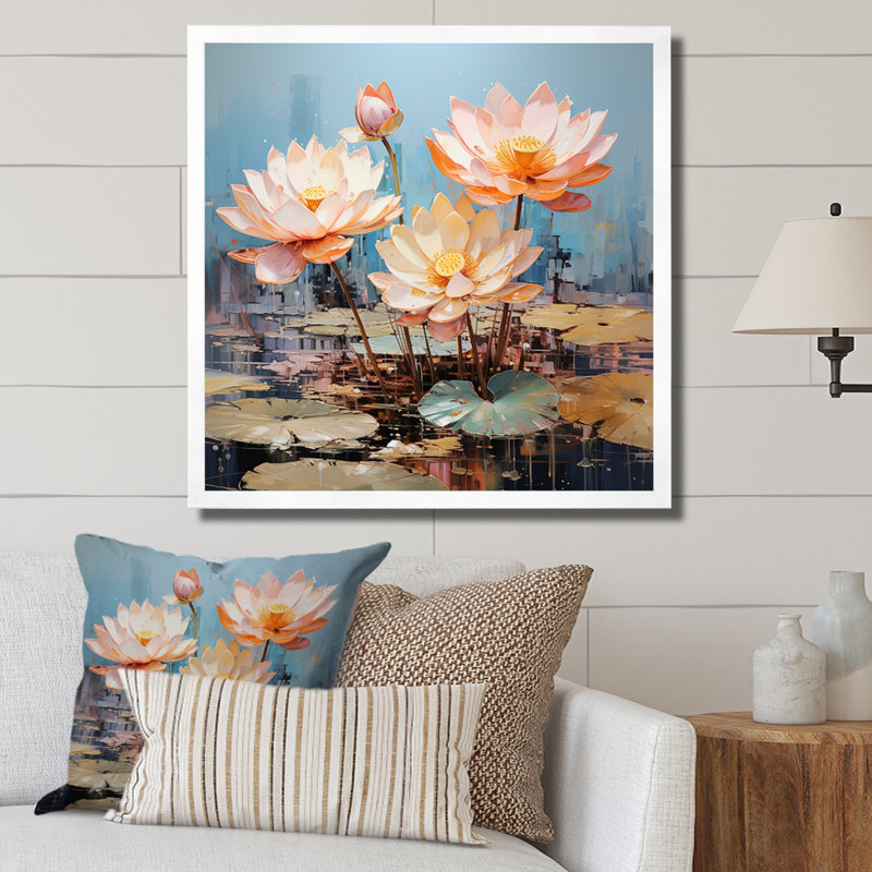 Lotus Pond Blooms Come Alive, H 30 po x l 30 po x P 1 po, Cadre simple blanc