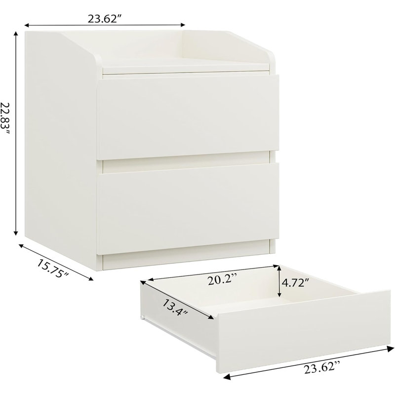 59.99 cm W Bedside Table, White