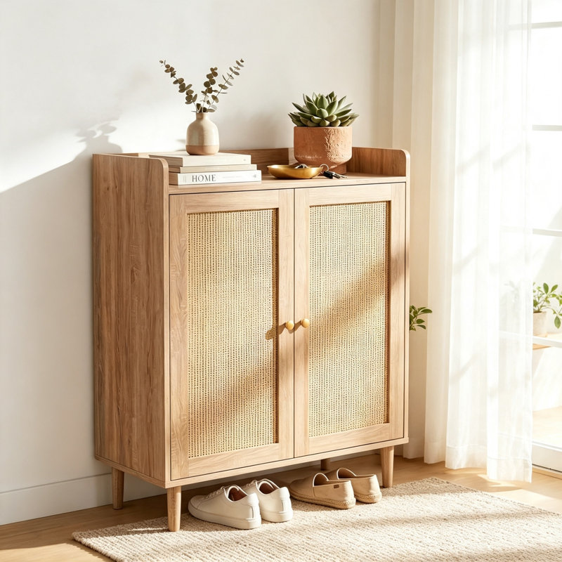 16 Pair Shoe Storage Cabinet, Natural
