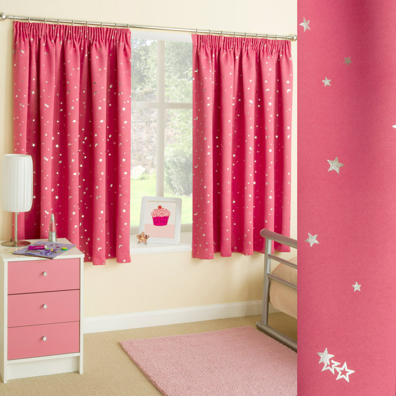 Chrystin Pencil Pleat Room Darkening Thermal Curtains, 117 W x 183 D cm, Pink