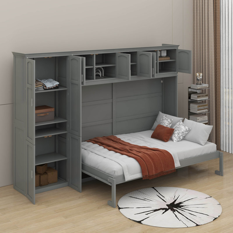 Grand lit escamotable avec armoires, Gris