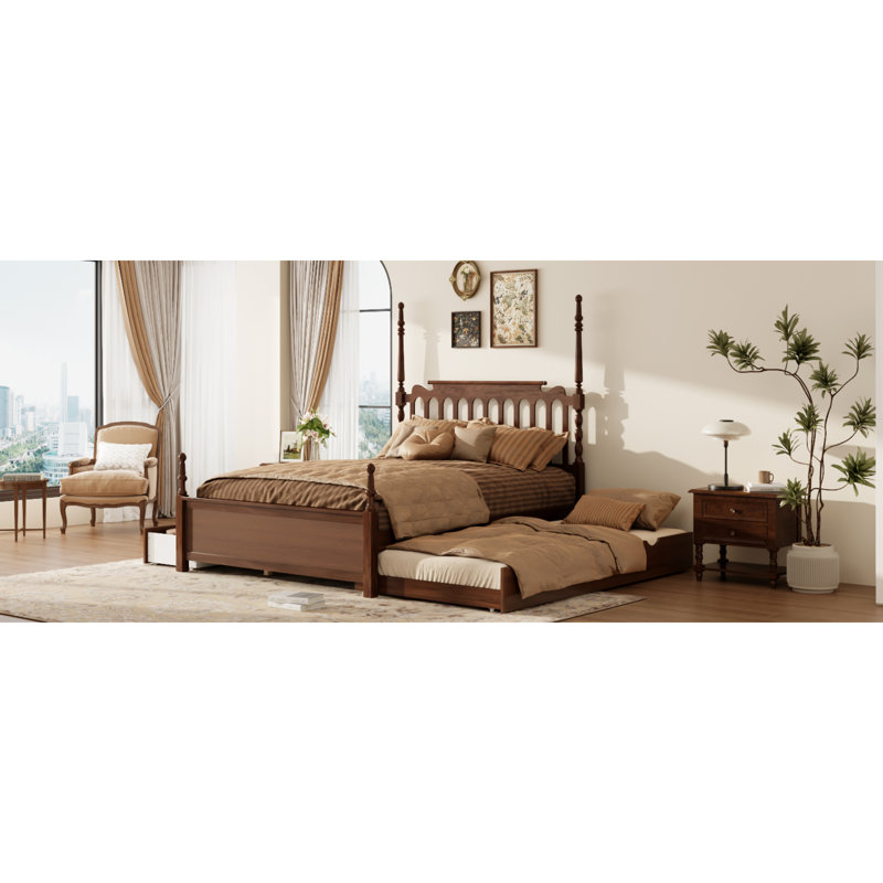 Lits avec rangement, structure en bois grand, chambre d'amis à broche rustique