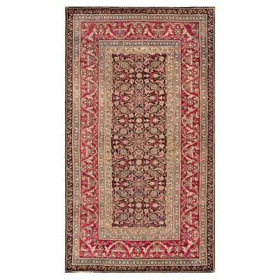 Tapis antique indien Agra, laine nouée à la main, 5 pi 0 po x 8 pi 7 po, 1910