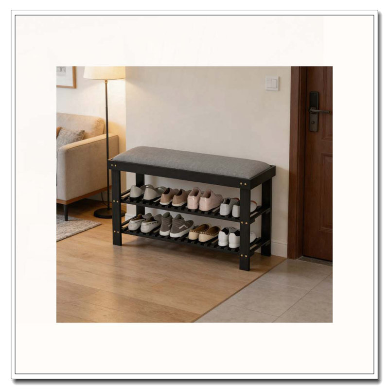 Porte-chaussures d'entrée en bambou, L 35,4 po