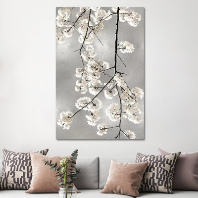 White Blossoms On Silver IV by Kate Bennett - Wrapped Canvas Gallery-Wrapped Canvas Giclée