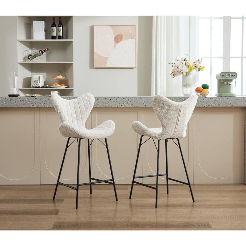 Upholstered Counter Stool with Metal Frame, White