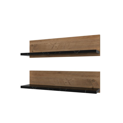Modern Wall Shelf Set (2 Pieces), Atlantic Pine & Black, 23.6 x 5.9 x 5.1 inches | 100% Melamine Coated Particle Board | Stylish Industrial Design, Perfect for Home Decor & Organizing Spaces