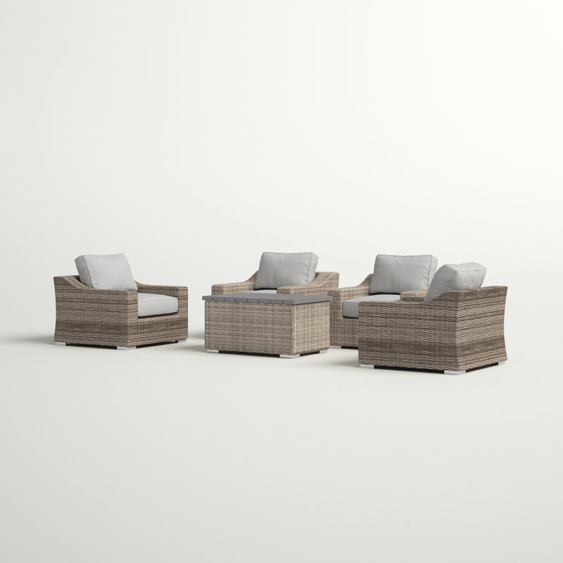 Dayse Fully Assembled 4 - Person Seating Group with Cushions |All-weather wicker sectional, Mixed Gray