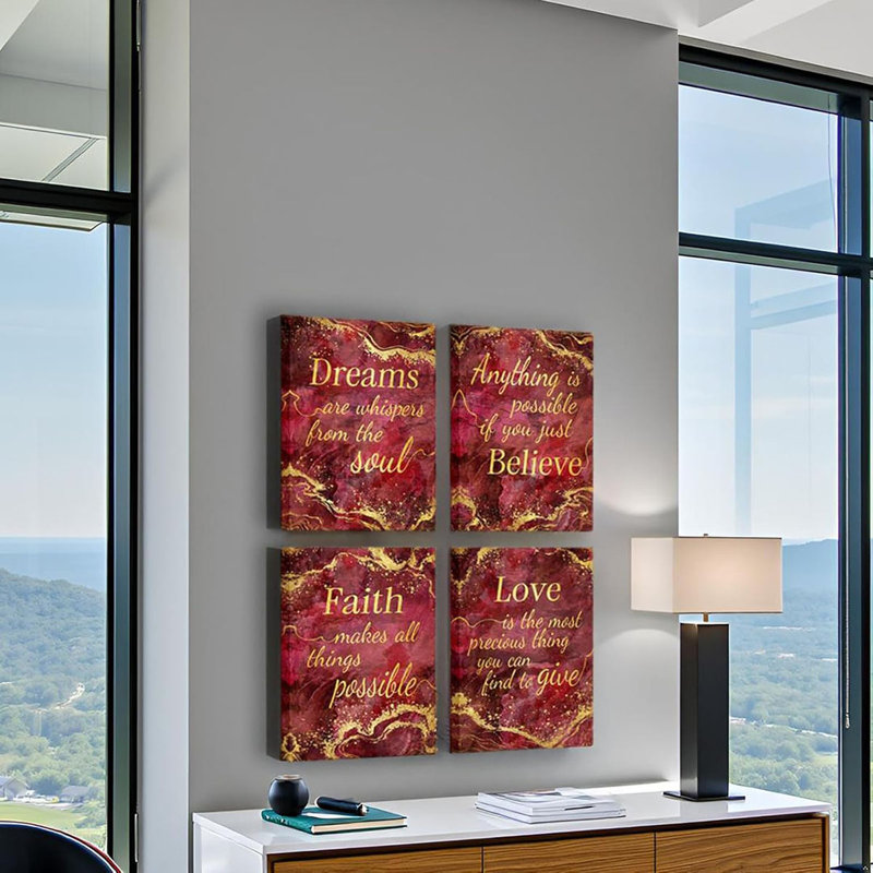 4 Piece Wrapped Canvas Print, Red