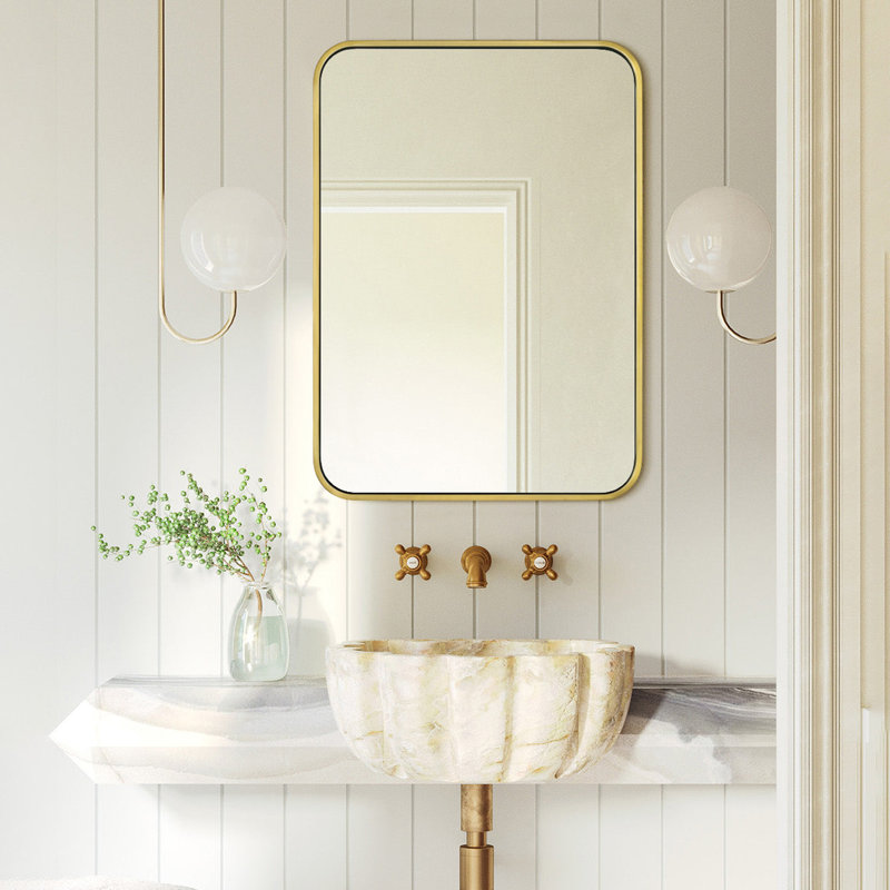 Miroir de salle de bain Aria, Or brossé, 28 po x 20 po