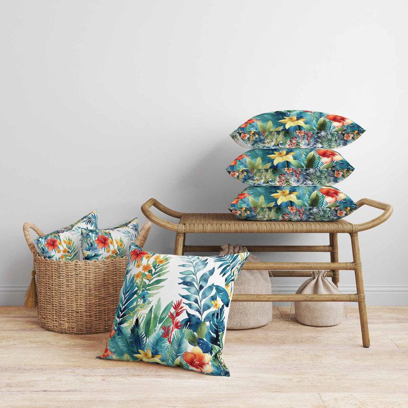 Rainforest Dream Faux Suede Pillow, Square 16", Bleu / Vert / Orange