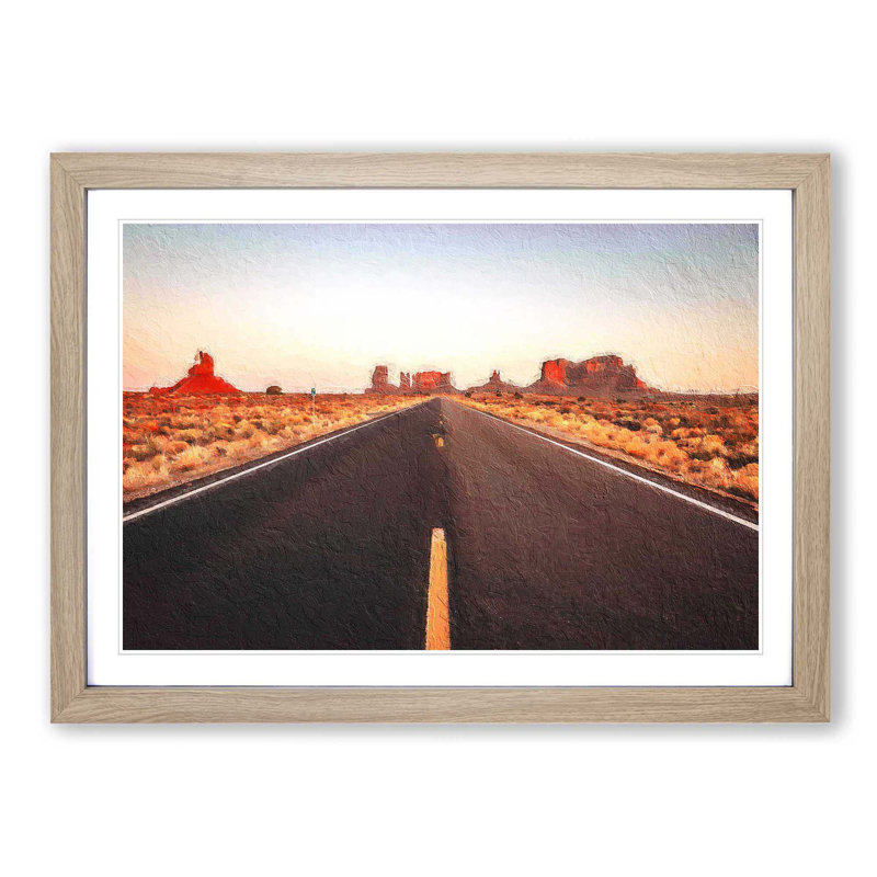 Road Through Arizona - Picture Frame Painting Print, 27cm H x 36cm W x 2cm D, Oak Framed