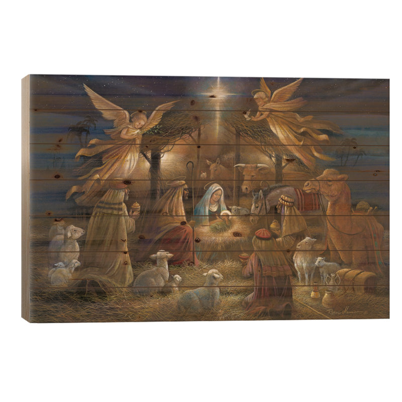 «Nativité sur bois» par Ruane Manning, H 26 po x l 40 po x P 1,5 po