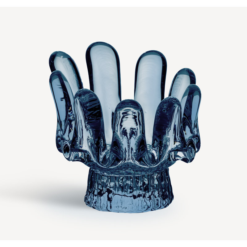 Sunflower Votive Candle Holder, Blue, 3.6" H x 3.9" W x 3.9" D