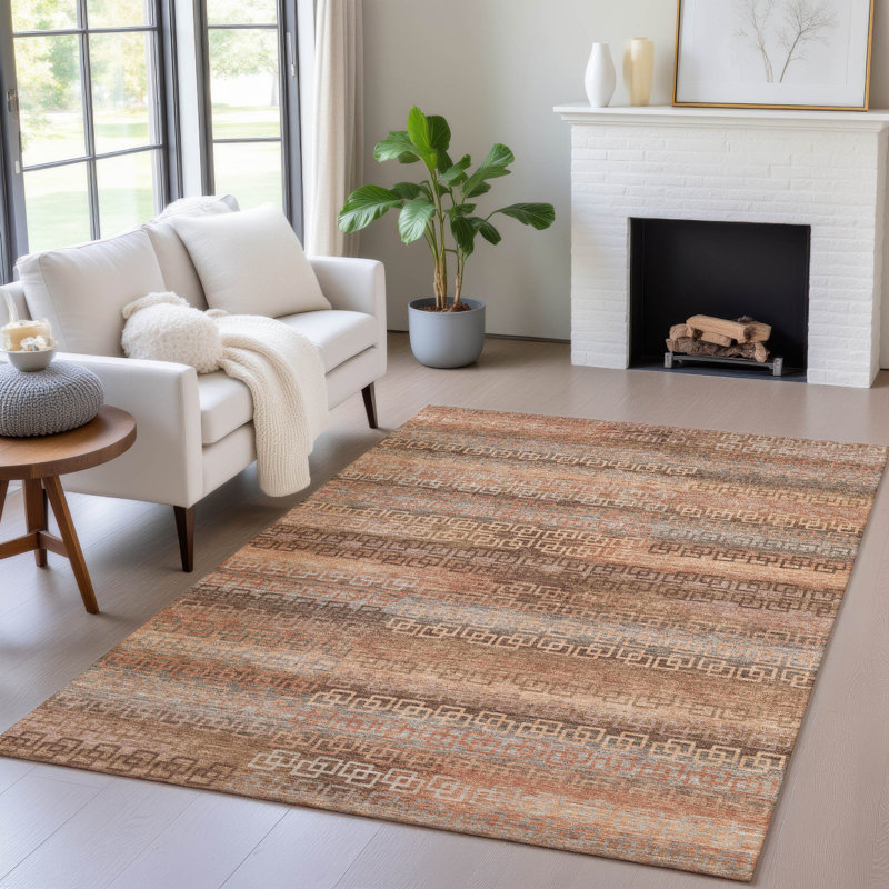 Tapis cuivre intérieur / extérieur lavable à la machine Xhevrie, Rectangle 10 pi x 14 pi