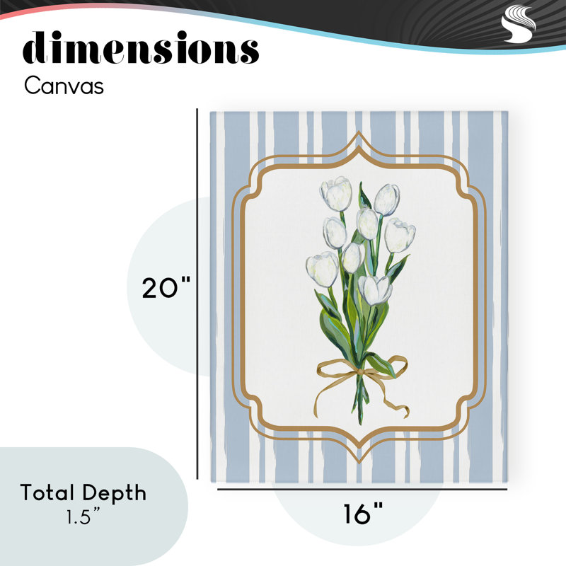Bouquet de tulipes blanches et toile à rayures, design par Adonna Ebrahimi, H 20 po x l 16 po