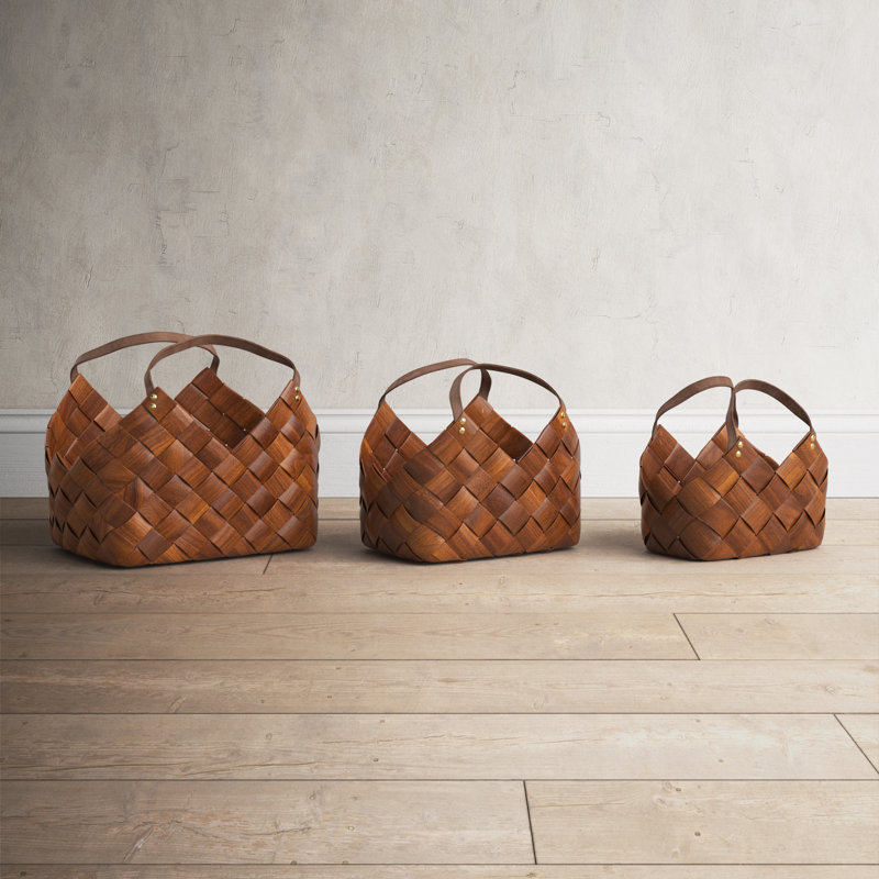 Wicker Basket With Handles - Set of 3