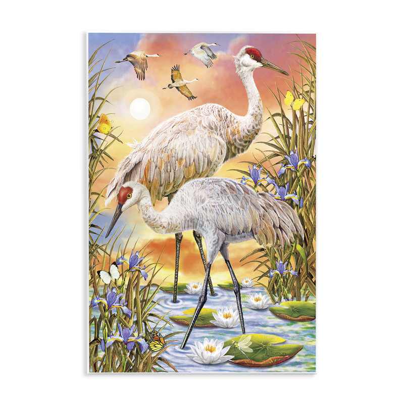 Plaque murale Sandhill Cranes at Sunset, design par Rosiland Solomon, H 19 po x l 13 po