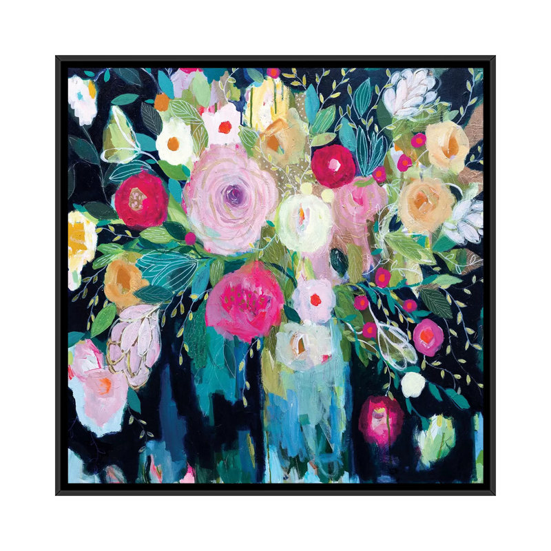 « follow the roses », impression sur toile, H 18 po x l 18 po x P 1,5 po, Toile avec cadre noir, Pas de tapis