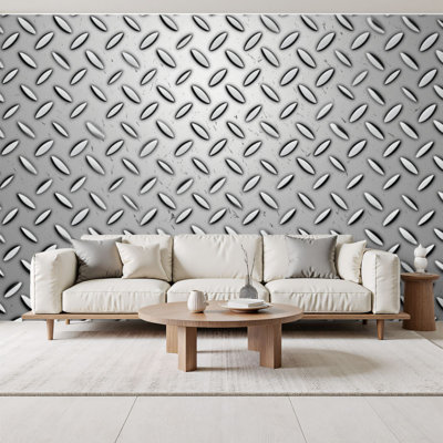 Papier peint auto-adhésif à texture industrielle en métal surélevé gris argenté H 69 po x l 96 po, papier peint auto-adhésif de style industriel pour la chambre à coucher