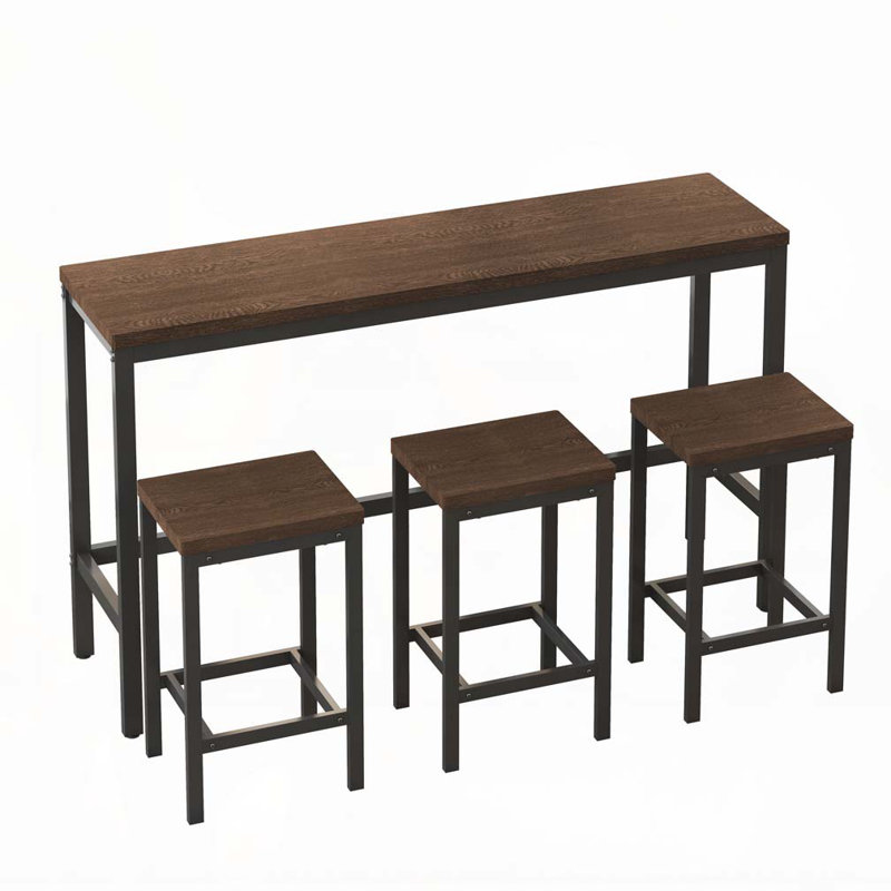 Design Kitchen Dining Table,Pub Table,Long Dining Table Set with 3 Stools,Easy Assembly,Dark Brown