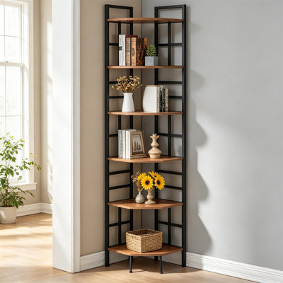 Corner Shelf, 6-Tier Tall Narrow Bookshelf, Industrial Corner Bookcase with Storage, for Home Office, Living Room, and Bedroom