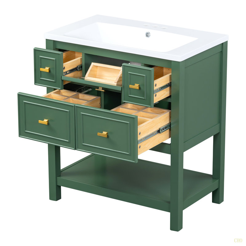 Ensemble de meuble-lavabo simple 30 po avec 5 tiroirs, ensemble de meuble-lavabo autoportant avec cadre en bois massif 30 po