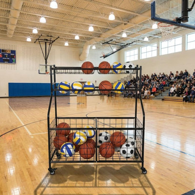 Ball Storage Cart with Wheels, Heavy-Duty Sports Equipment Organizer for Garage, Rolling Basketball Rack for Sports Gear & Toys, Indoor/Outdoor Storage Cart