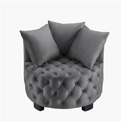Fauteuil de loisir contemporain rembourré capitonné, gris foncé
