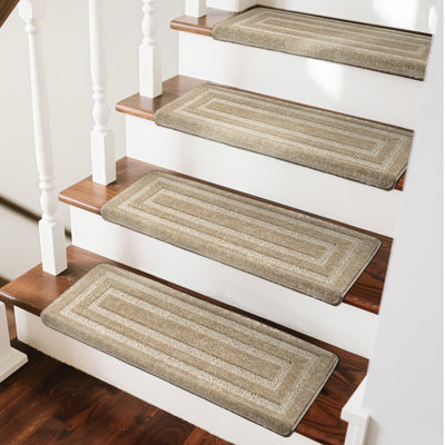 Bullnose Cream Gray Rectangular 9.5 in. x 30 in. x 1.2 in. Polypropylene Carpet Stair Tread Cover Rug Mat Set of 12
