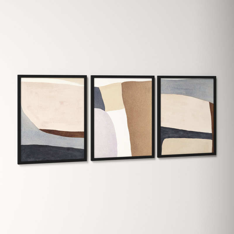 Divided By 3 In Blue by Julia Balfour, Black Framed, 30" H x 72" W x 1.25" D