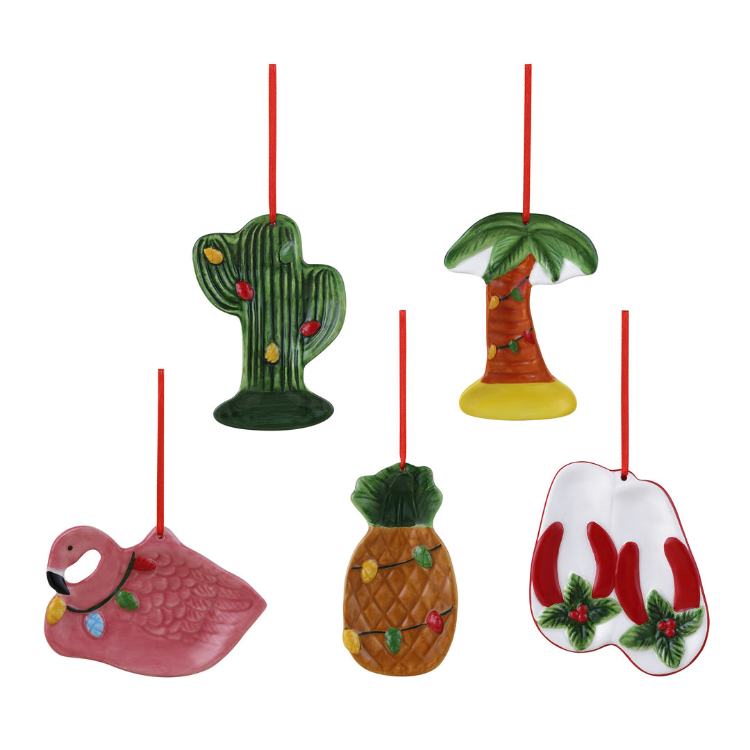 Nostalgic 4" 5 Piece Ceramic Tropical Ornaments Mr. Christmas