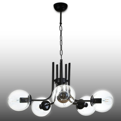 Lustre 5 lumières avec abat-jour en verre