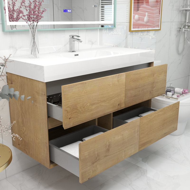 48" W Wall-Mounted Single Bathroom Vanity Set, Dark Oak