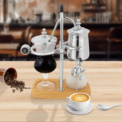Silver Vintage Siphon Coffee Maker, Glass & Stainless Steel Balance Brewer for Coffee & Tea
