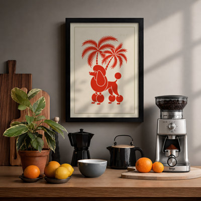 Poodle Under Palms Mid-Century - Framed Print
