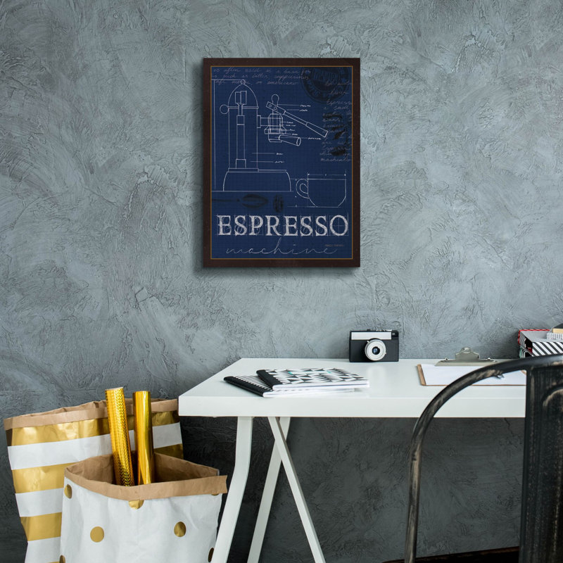 «Coffee Blueprint 4 Indigo» par Marco Fabiano, art mural sur toile, H 16 po x l 12 po x P 0,75 po