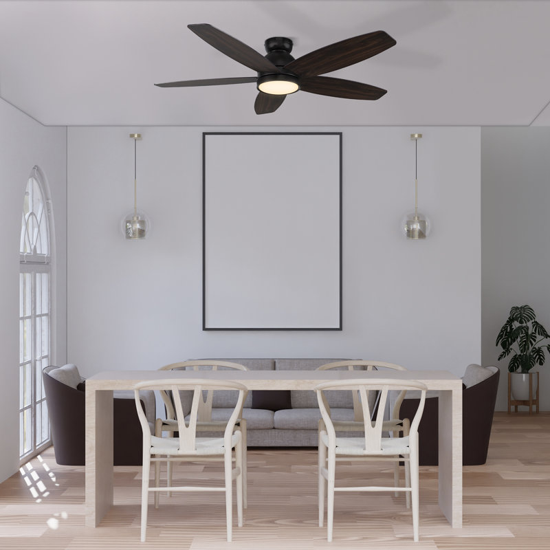 52'' Ceiling Fan with LED Lights, Black, Dark Walnut