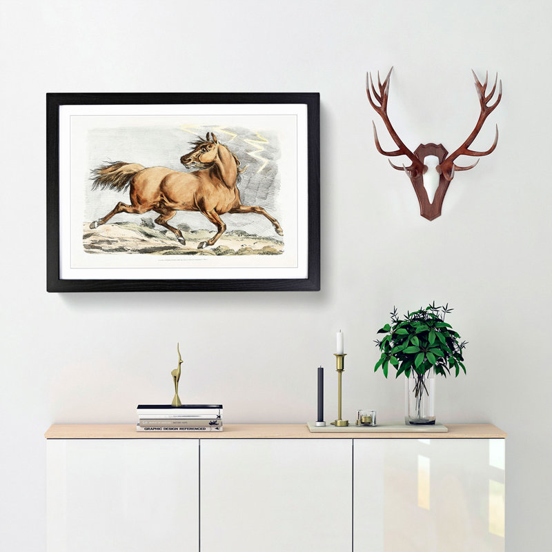 Running Brown Horse by Henry Alken - Picture Frame Painting Print, Black Framed, 36cm H x 48cm W x 2cm D